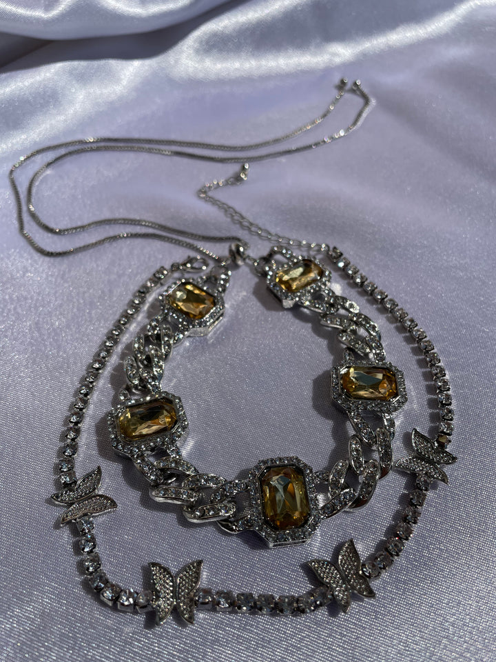 yellow stone pendant necklace set cuban link chain set 